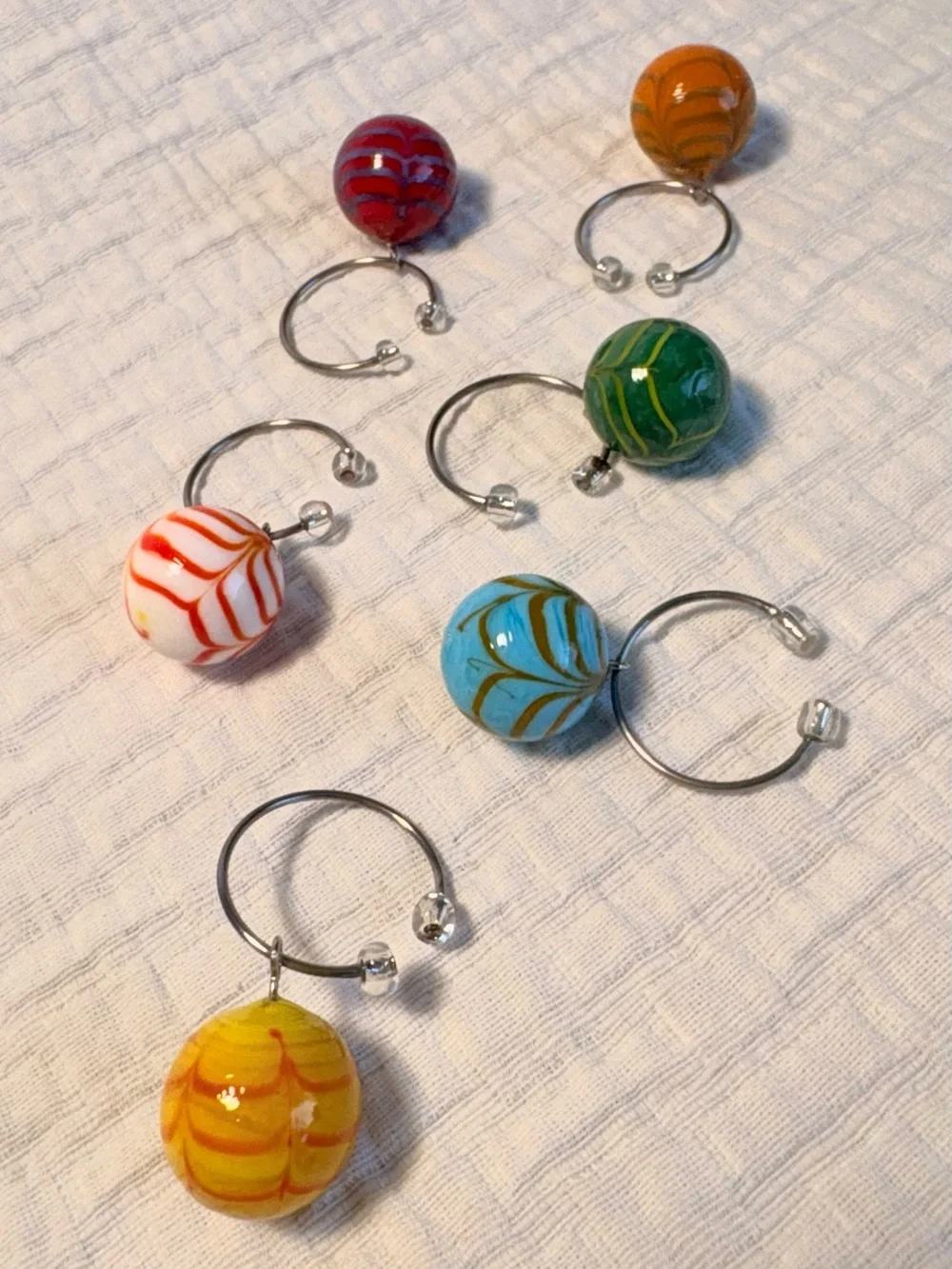 Blue Swirl Glass Wine Charm Accent